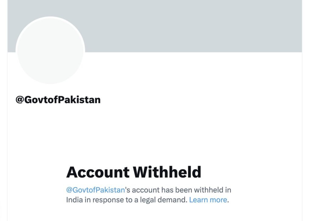 Pakistan Government Twitter Account Withheld in India